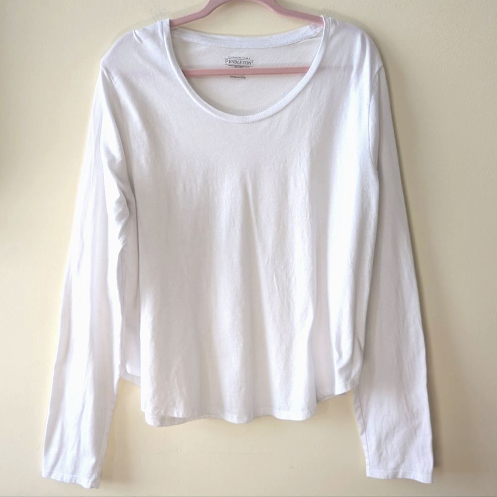 Pendleton Women's Plus Size Long Sleeve White Scoop Neck Tee XXL